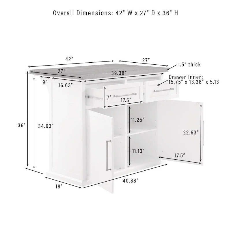 Crosley Bartlett Wood Top Kitchen Island W/Uph Square Stools - 50d x 42w x 36h
