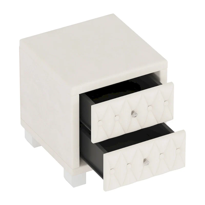 Elegant Velvet Nightstand, Bedside Storage Cabinet with Button-Tufted, Side Table with 2 Drawers with Crystal Handles