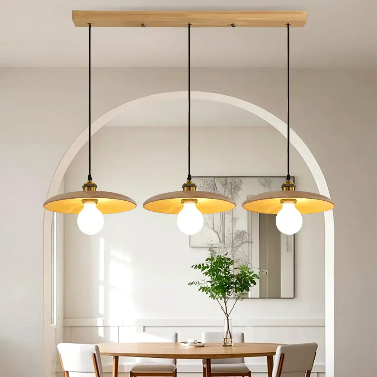 Geometric Walnut Wood Island Pendant Light for Kitchen