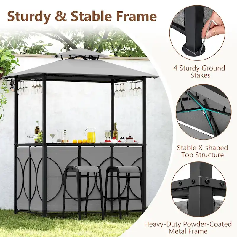 Costway 6.5 x 4 x 8 FT Grill Gazebo Set with 2 Bar Stools, Tempered - See Details