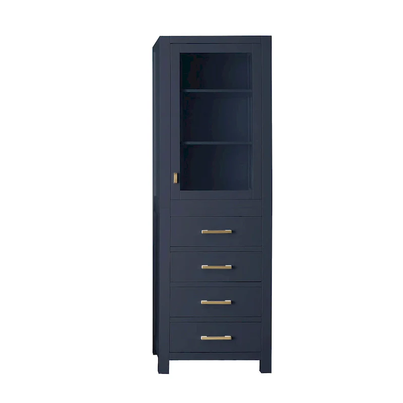 Chilled Gray Linen Tower with Glass Door, 4 Drawers & 2 Adjustable Shelves