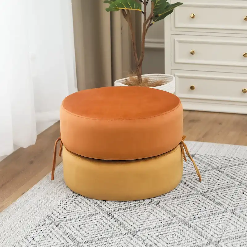 Adeco Round Pouf Upholstered Footrest Ottoman