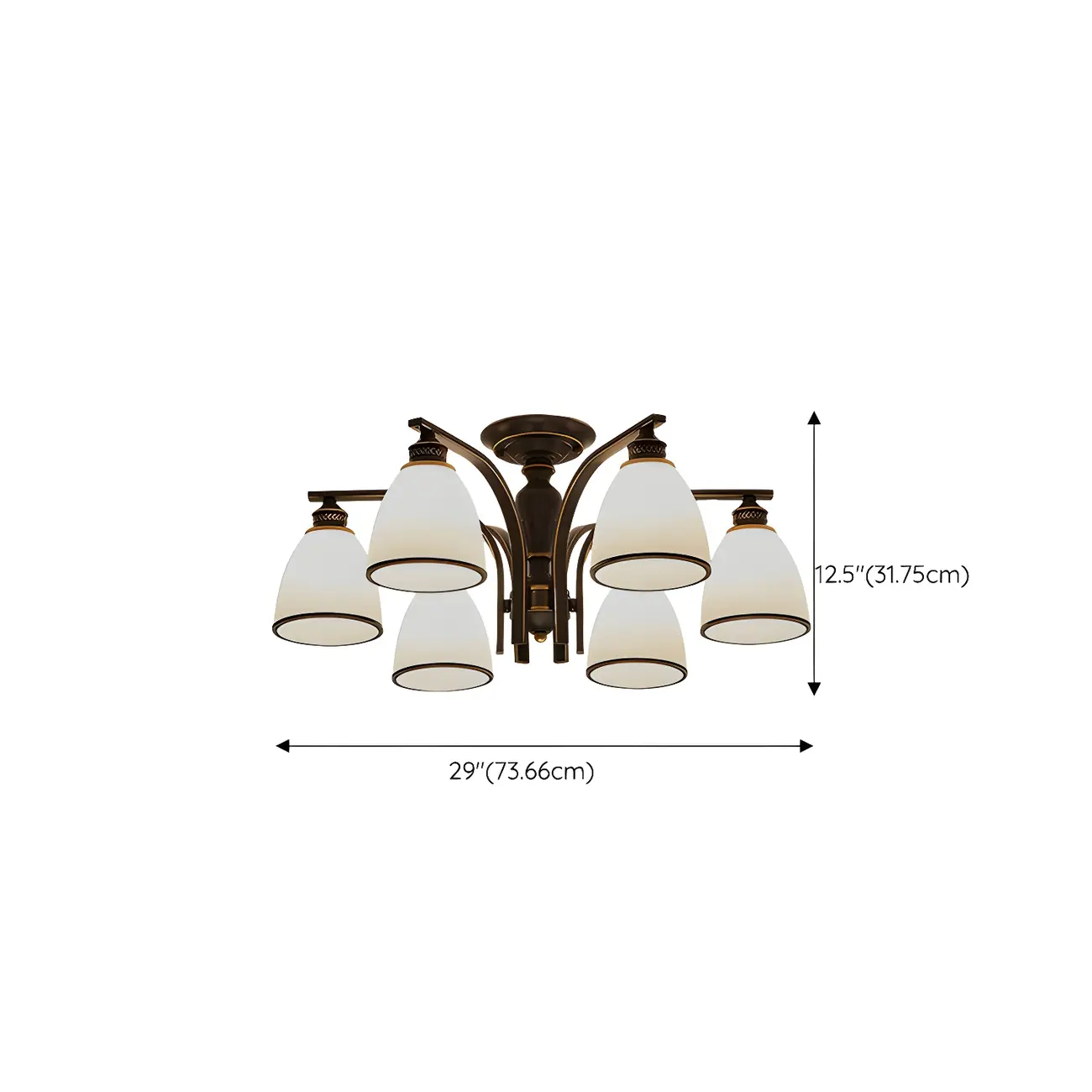 Traditional Black Down Bell Frosted Glass Semi Flush Mount Light