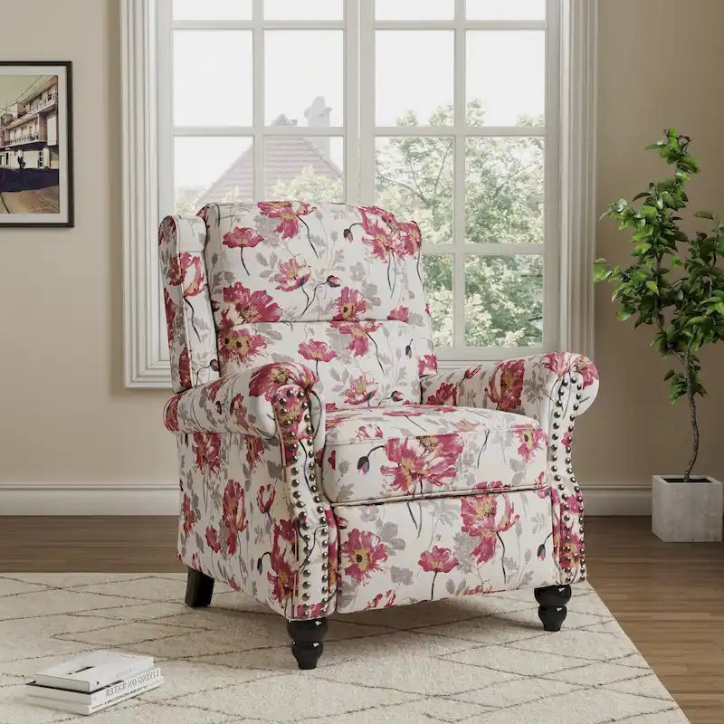 Manual Glider Pushback Recliner Chairs with Nailhead Trim