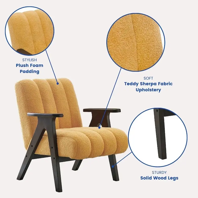 Roundhill Furniture Rella Modern Teddy Sherpa Fabric Accent Chair with Espresso Wood Frame