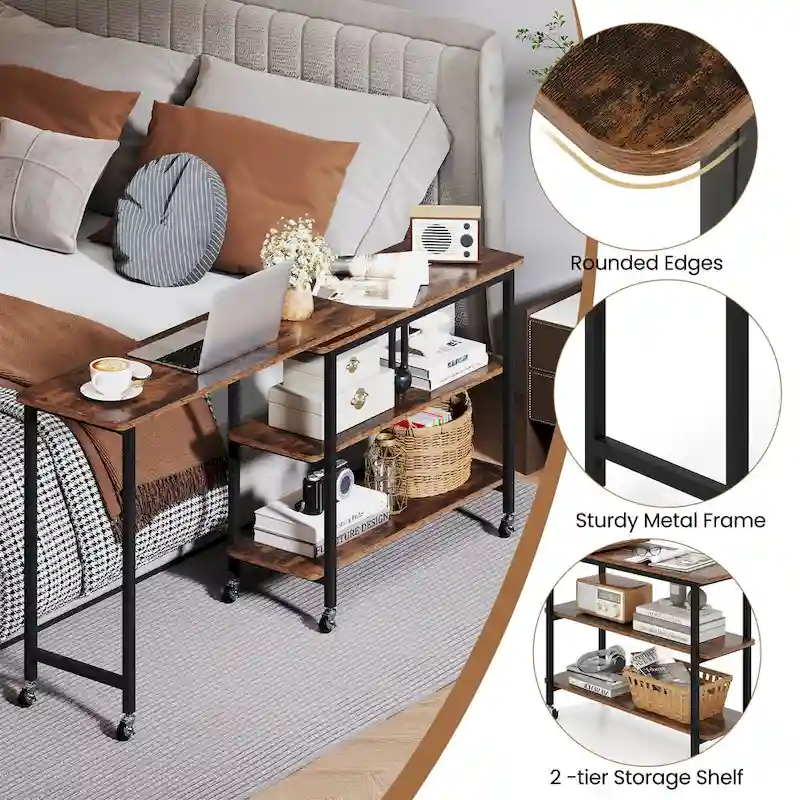 Gymax 360 Free Rotating Sofa Side Table Mobile L-shaped Laptop Table - See Details