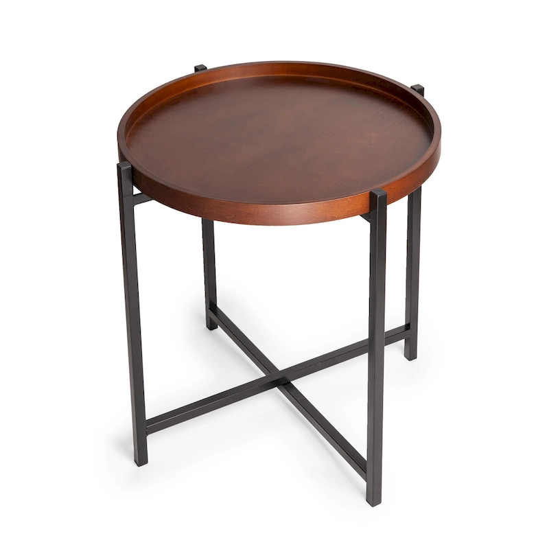 Mid-century Modern Round Side Table with Removable Wood Tray
