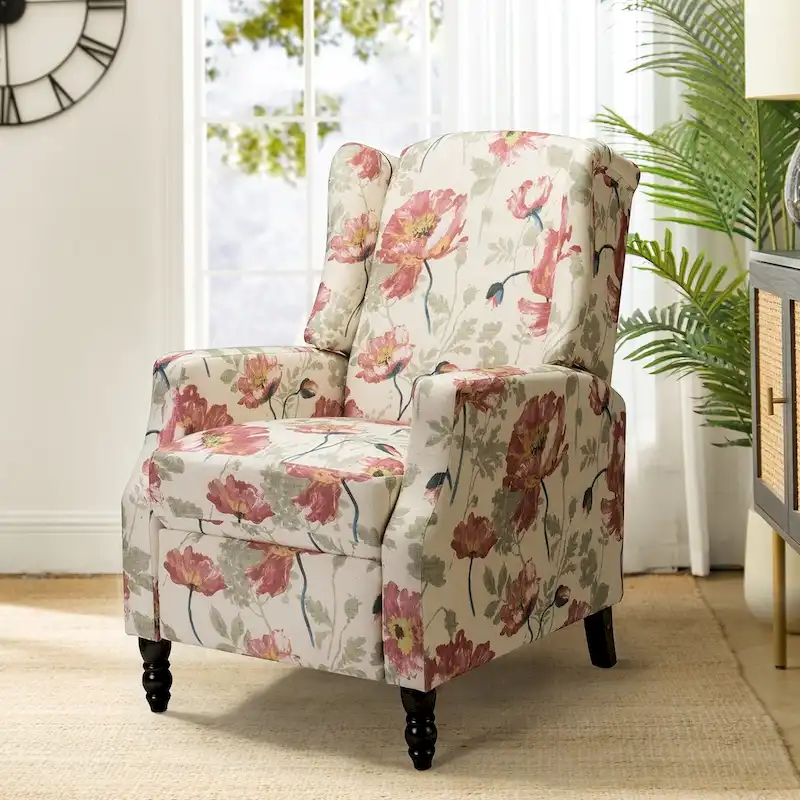 Damaris Mid-Century Modern Manual Pushback Recliner with Wingback Design by HULALA HOME