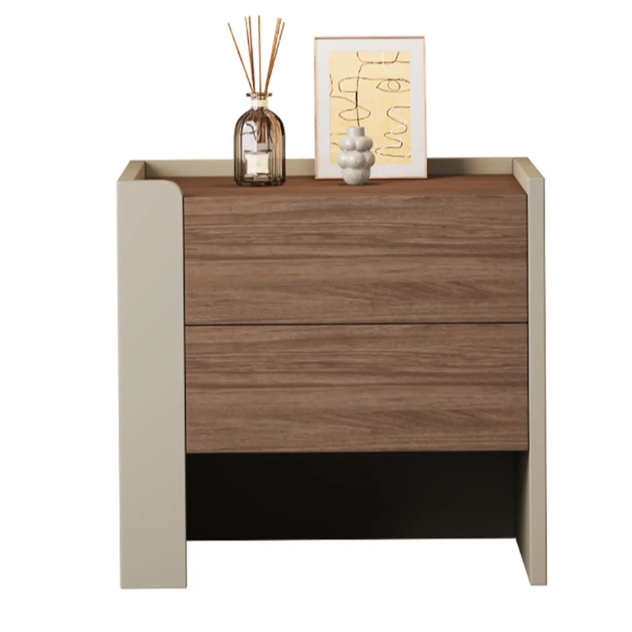 Modern Brown Grey Pine Wood 2-Drawer Nightstand