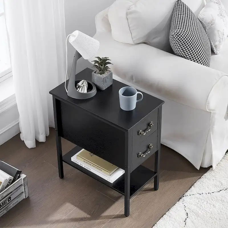 Industrial 2-Drawer Nightstand Narrow End Side Table