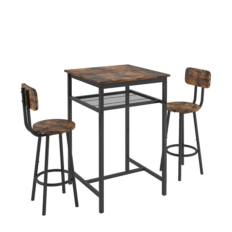 Modern 3-Piece Dining Set with Square Table, Partition & 2 Bar Stools
