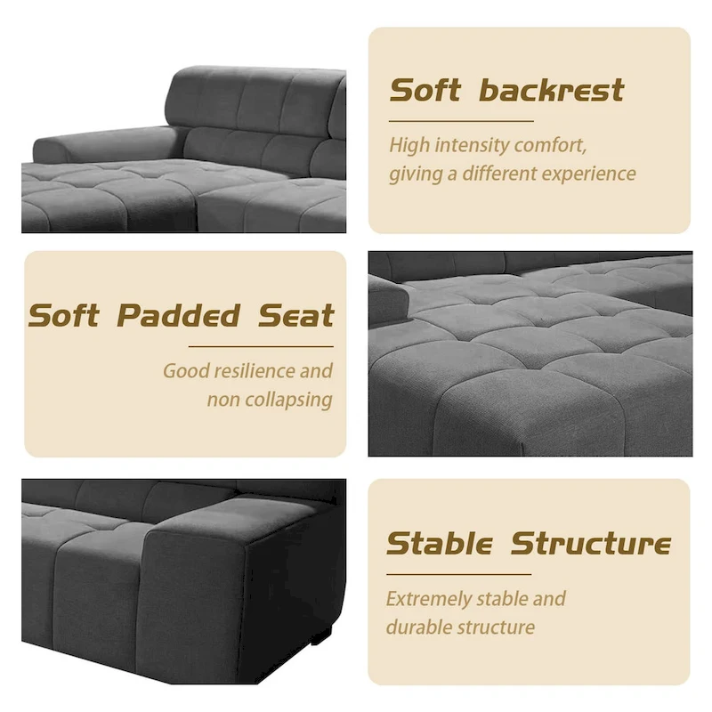 Williamspace Modern Glam LargeUpholstered Sectional Sofa L-shape With Chaise Living Room