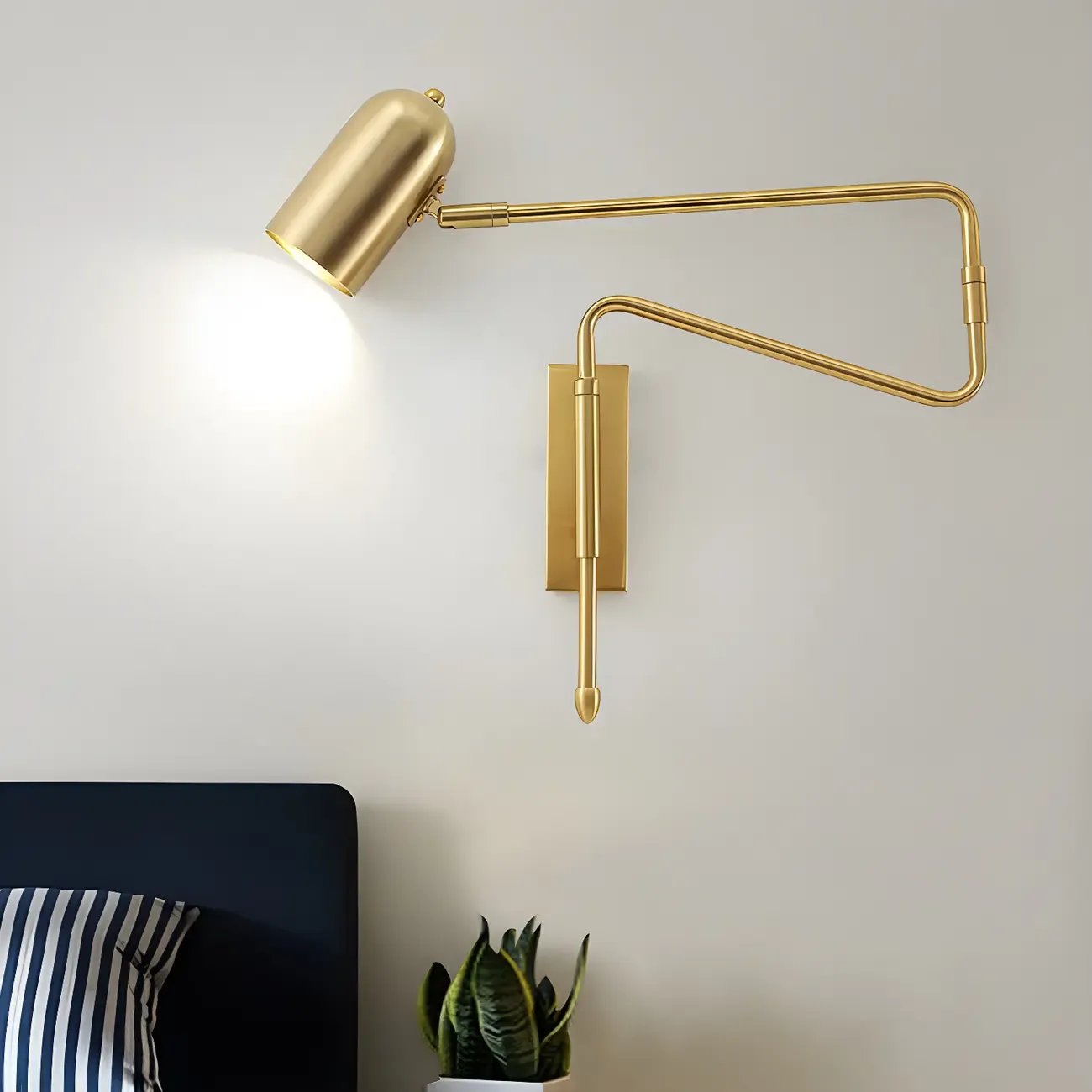 Modern Brass Black Adjustable Swing Arm Wall Light