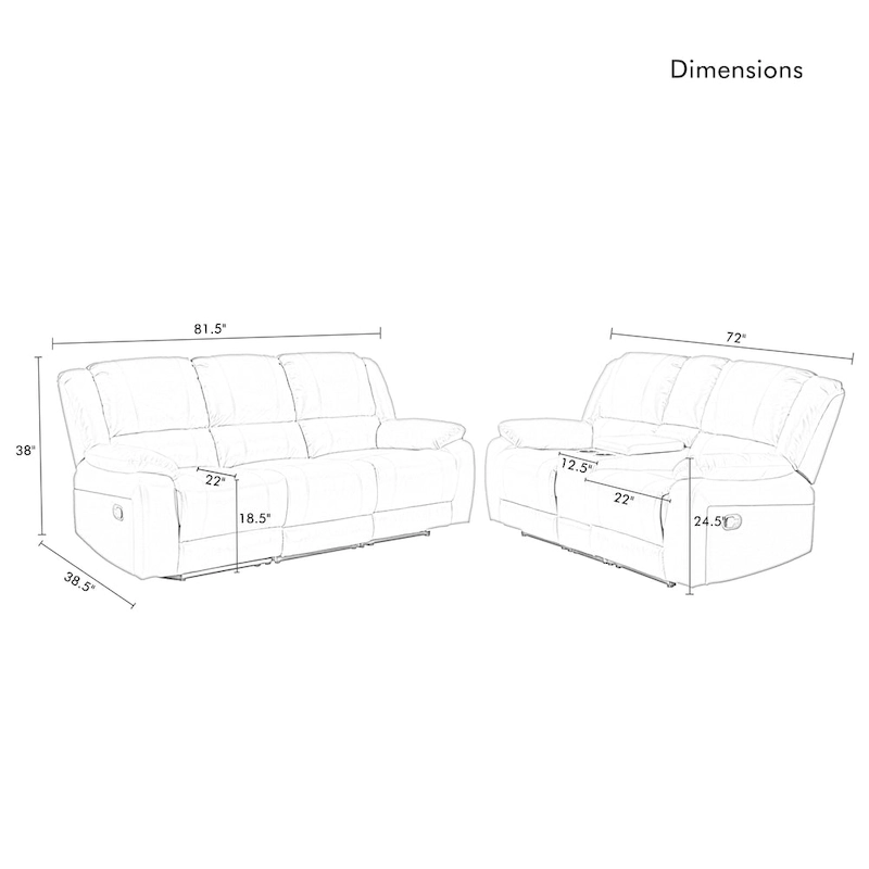 2-Piece Classic Faux Leather Manual Reclining Living Room Sofa Set with Console and Cup Holders