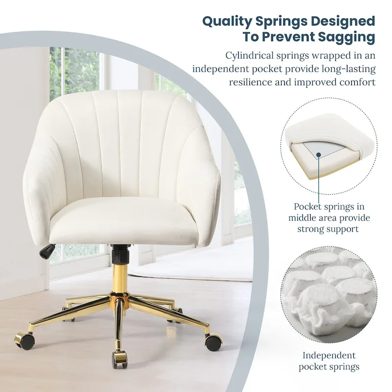 Farrah Velvet Tufted Adjustable Height Swivel Office Vanity Chair with Gold Base