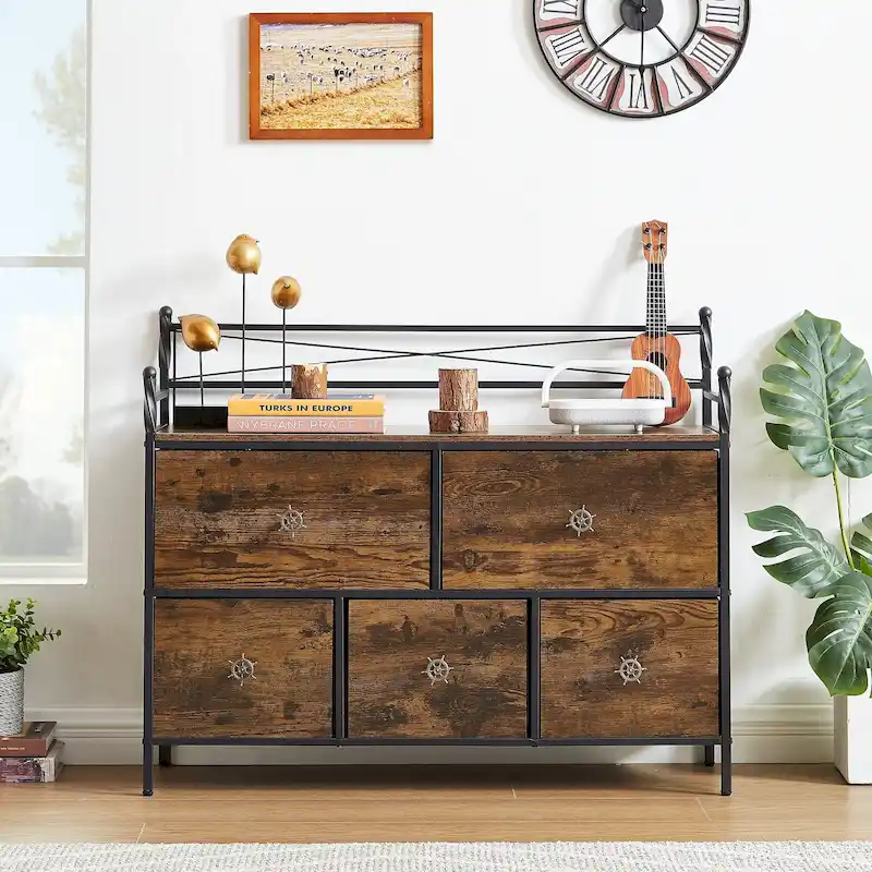 Javlergo Wooden Dresser w/ 5 Drawers Furniture Storage Chest for Bedroom, Living Room