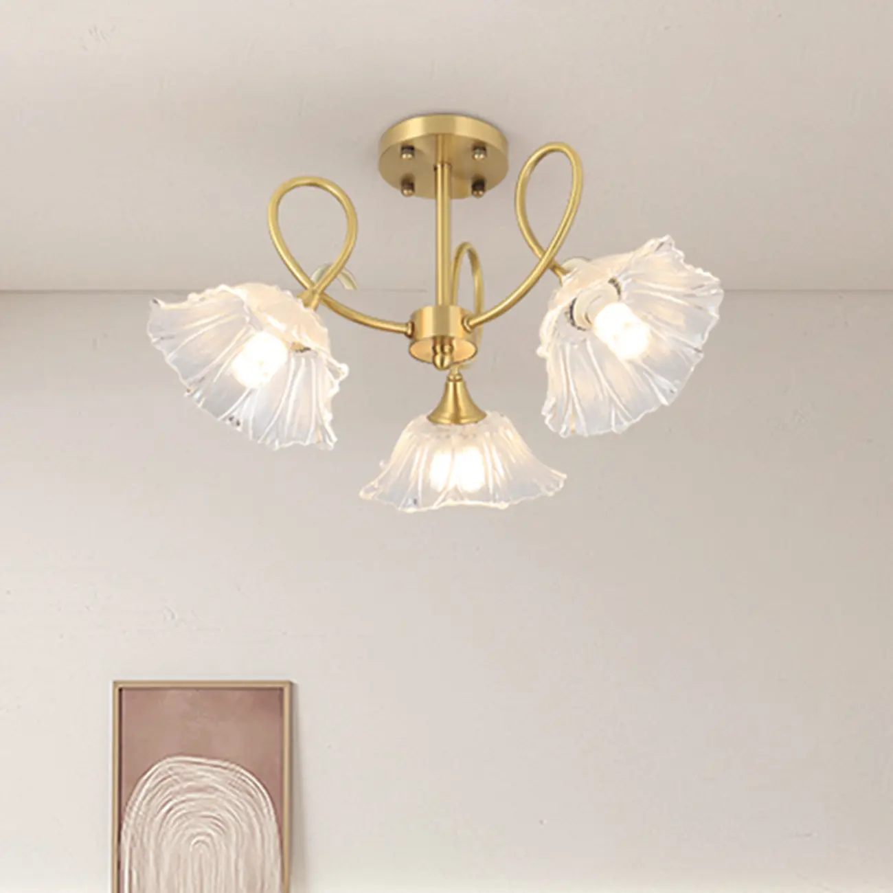 Flower Shaped Modern Gold Semi-Flush Ceiling Light with 3-Light