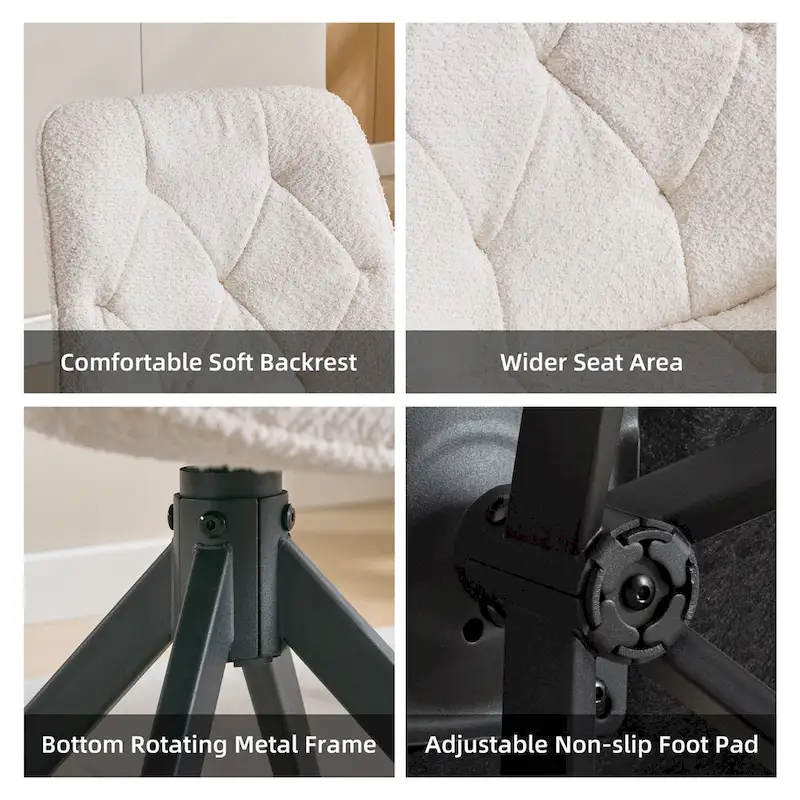 XINMICS Swivel Dining Chairs, Boucle Upholstered Accent Chairs Living Room Chairs Desk Office Arm Chair