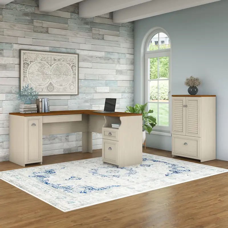 Fairview 60W L Shaped Desk and Storage Cabinet by Bush Furniture
