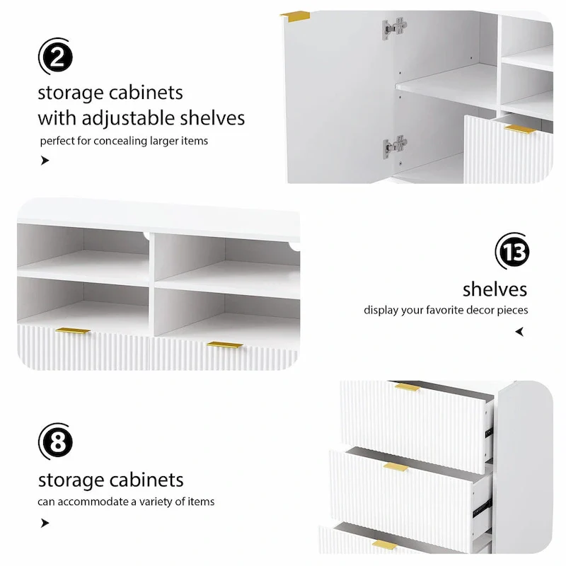 4-Piece Entertainment Wall Unit with 13 Shelves, 8 Drawers, and 2 Cabinets