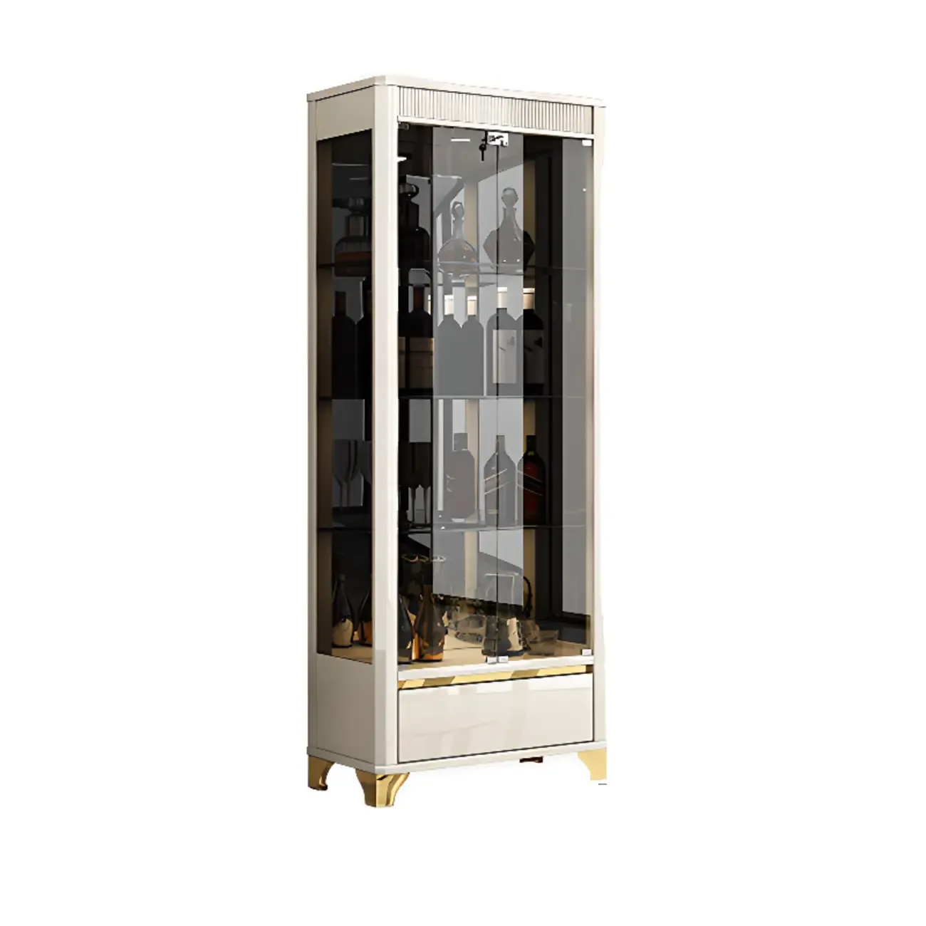 Elegant Black Clear Glass Display Cabinet with Drawers