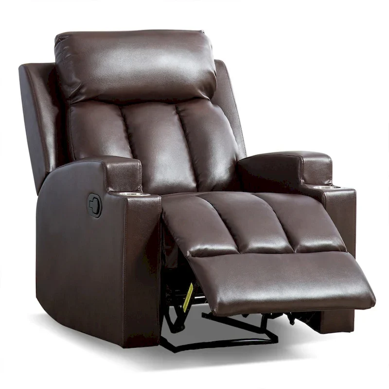 Manual Recliner Massage and Heating Chair Sofa with 2 Cup Holders Breathable Fabric