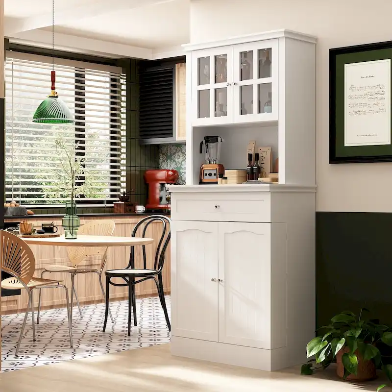 Long Standing Kitchen Cabinet with Large Open Space for Microwave - 30 W x 69.3 H