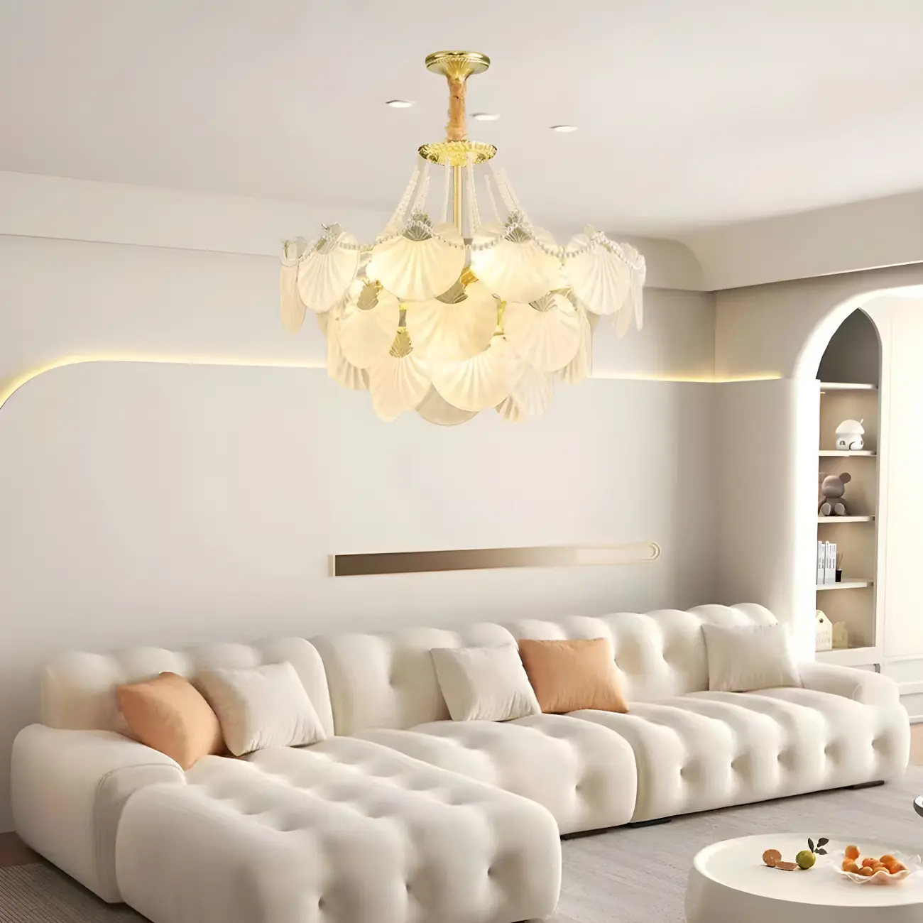 Luxury Modern Tiered Shell Chandelier with Frosted Glass