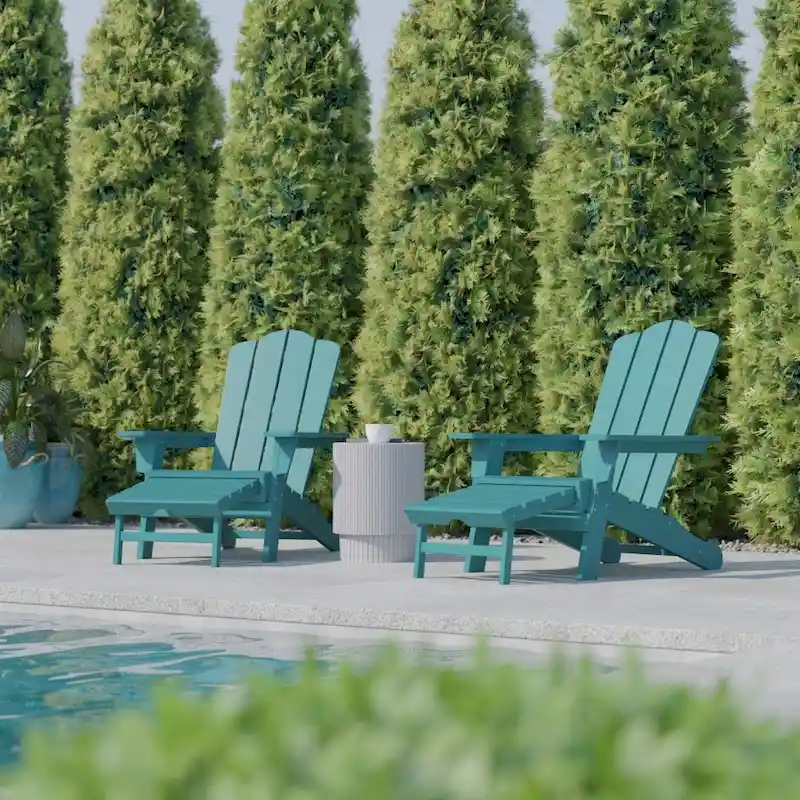 Commercial All-Weather Adirondack Chair with Pullout Ottoman & Cupholder