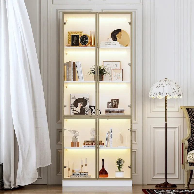 Sleek Tall Modular Display Cabinet with LED Lighting