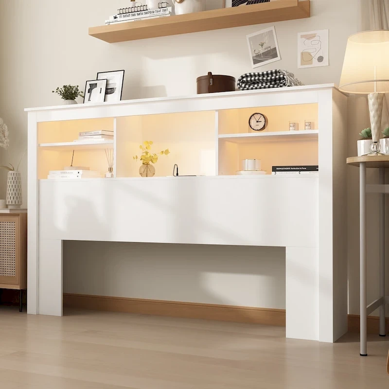 65 W Timechee Wooden Bookcase Headboard With Light