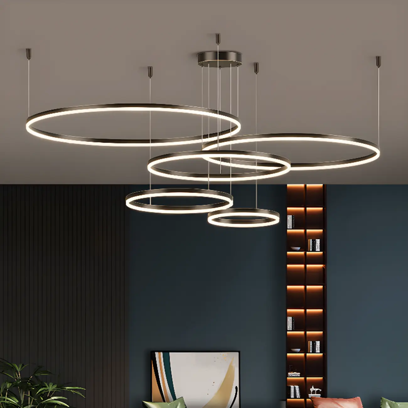 Modern Gold Multi-Circle Tiered Metal Ring LED Chandelier