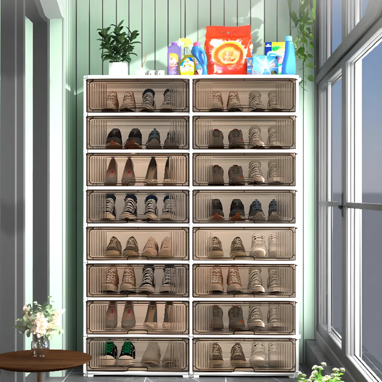 Durable Flip-up Glam Plastic Clear Shoe Boxes Stackable