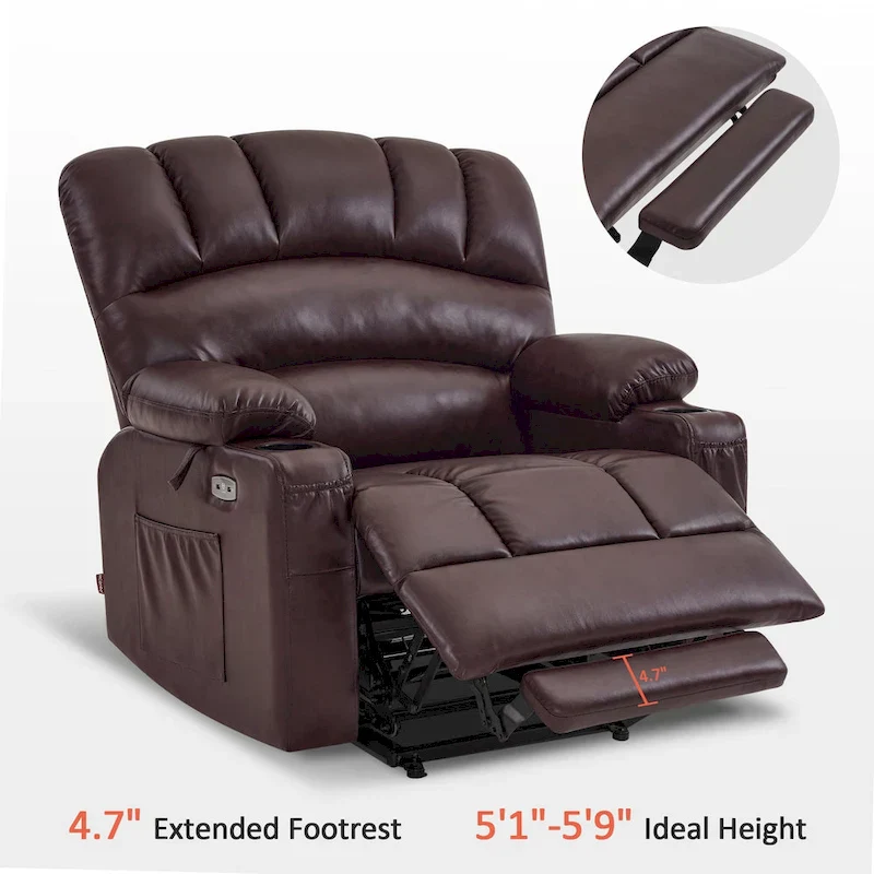 MCombo Power Lift Recliner Chair Sofa with Massage and Heat, Faux Leather R7096 (Medium-Wide)