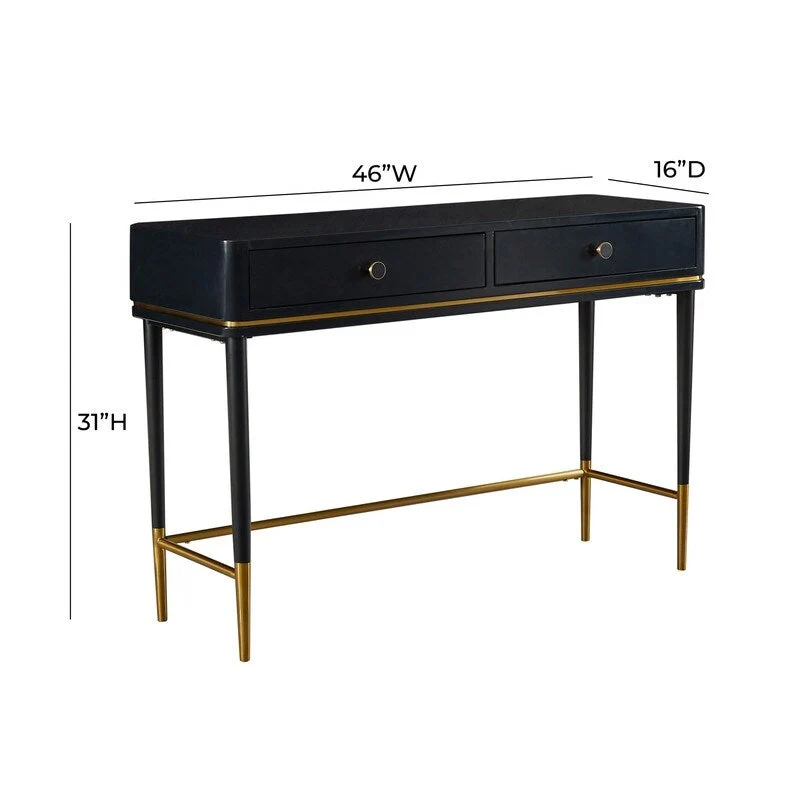 Art Deco Two-Drawer Desk with Gold Inlay – Off White / Black, Single
