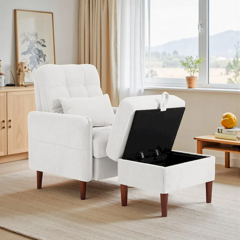 UIXE Modern Lounge Chair Accent Chair and Stroage Ottoman With Adjustable Backrest