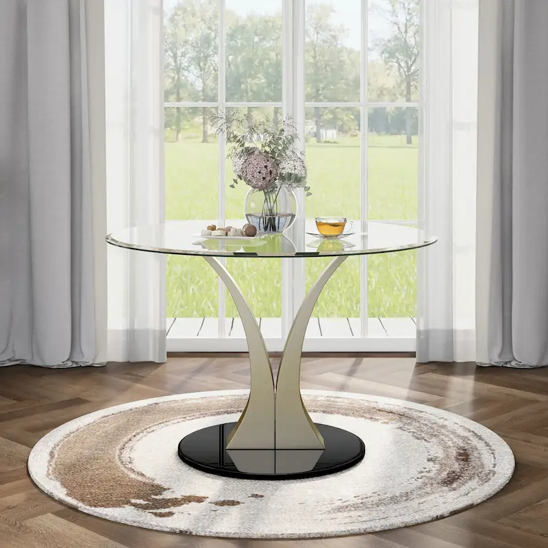 Furniture of America Zaia Contemporary Silver 45-inch Glass Top Dining Table