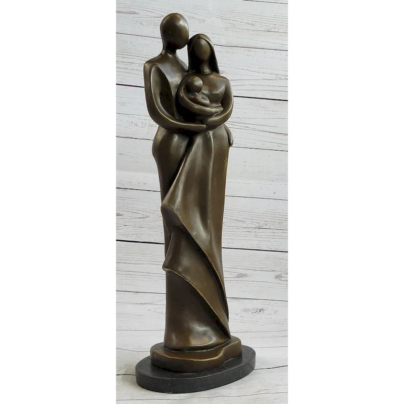 Modern Bronze Sculpture Statue Figure Abstract Couple Baby Loved Family Art Deco