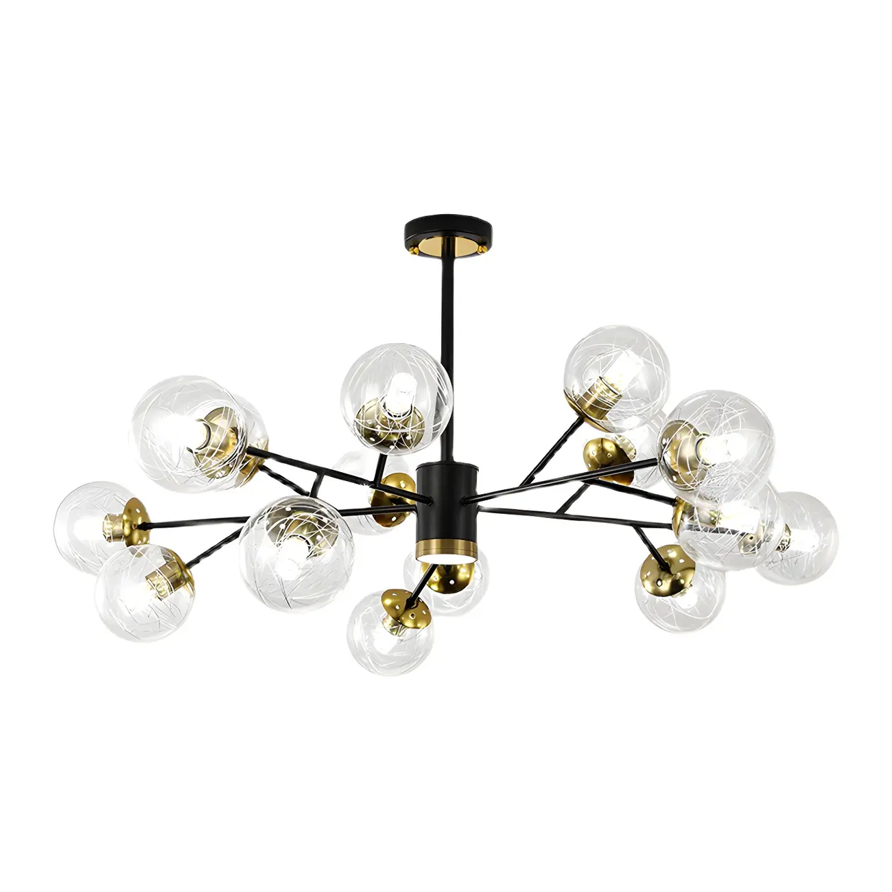 Mid-Century Modern Metal Clear Glass Sphere Sputnik Chandelier