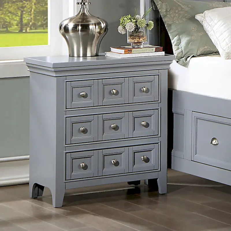 Saer Transitional Grey Wood 3-Drawer Nightstand by Furniture of America