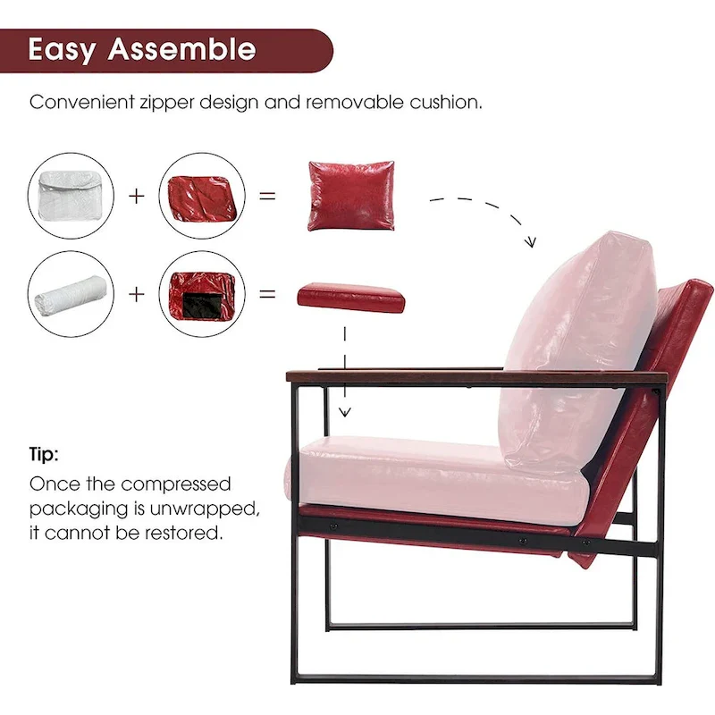 MCombo Modern Accent Chair with Upholstered Cushion, Faux Leather HQ304