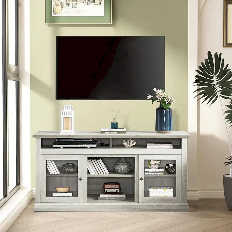 Contemporary TV Media Stand,  Entertainment Console, Up to 65 TV, Open & Closed Storage Space