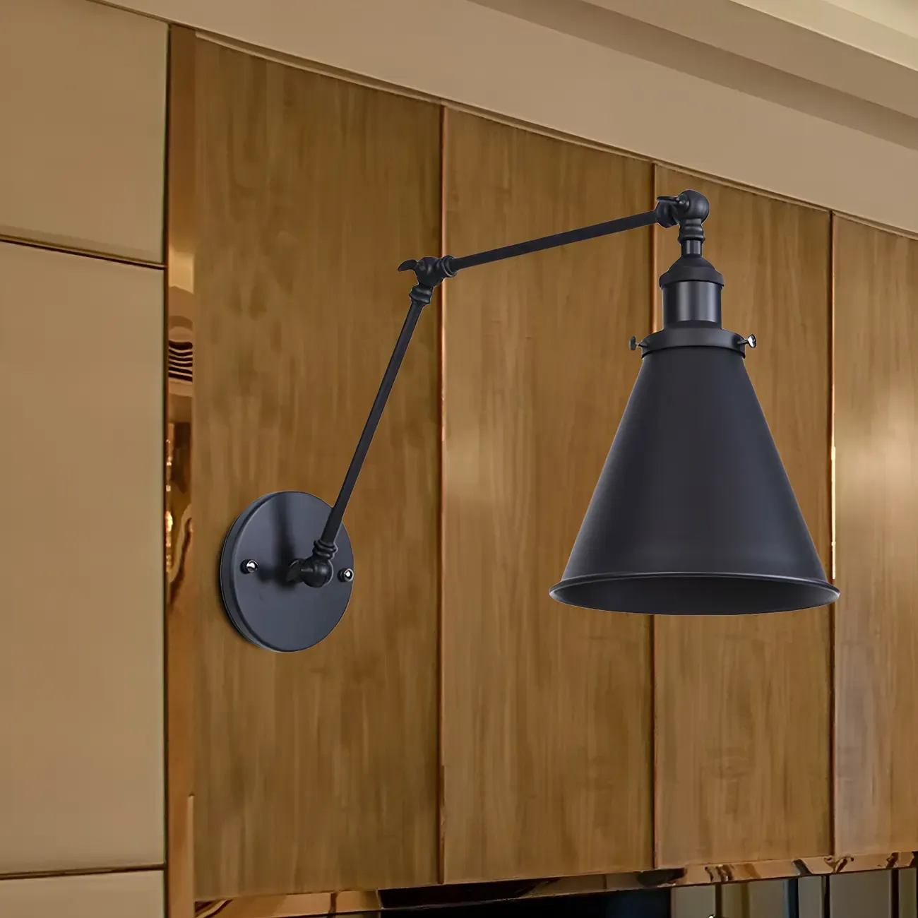 Tapered Metal Black Adjustable Swing Arm Wall Light