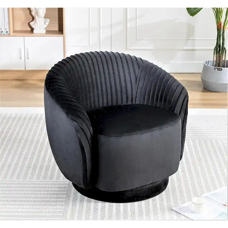 Modern Barrel Swivel Chair with Plush Velvet Upholstery and Smooth 360 Rotation Round Accent One-Seater Sofa