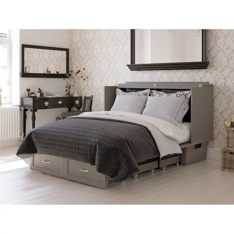 Monroe Queen Murphy Bed Chest with Mattress and Built-In Charger