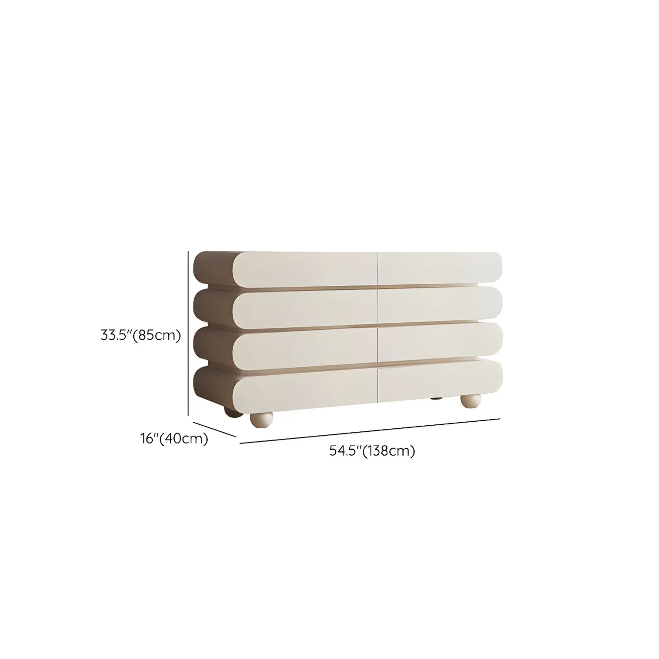 Glam White Oval Wooden Double Dresser with Soft Close Drawers