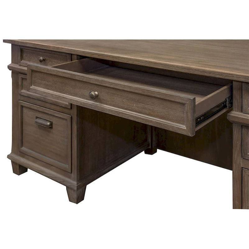 Carson Wood Double Pedestal Executive Desk, Writing Table, Office Desk, Gray