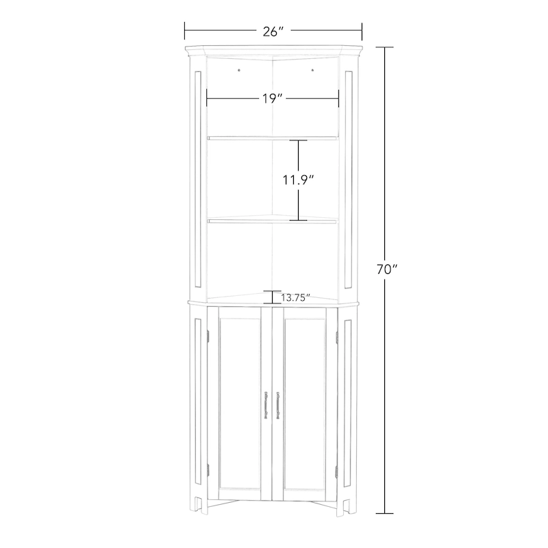 RiverRidge Somerset Tall Corner Bathroom Cabinet Storage Organizer with Doors and an Adjustable Shelf - White