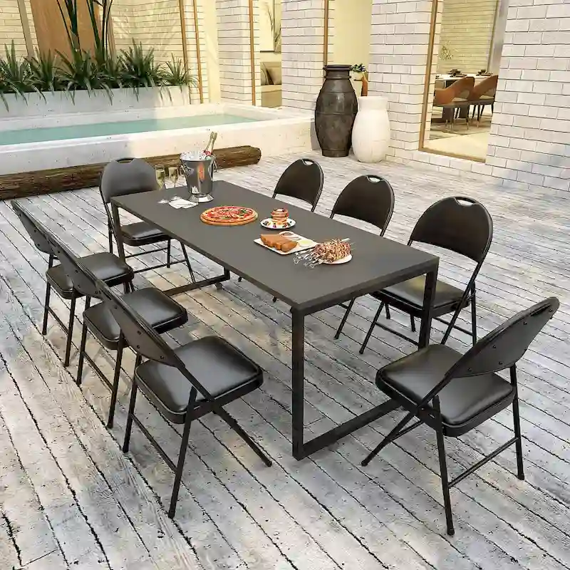 Black Folding Padded Chairs - Metal Frame Set