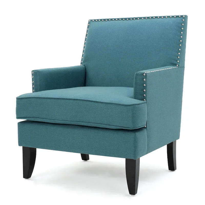Studded Fabric Club Chair – Light Blue / Teal / Grey, Single Seat
